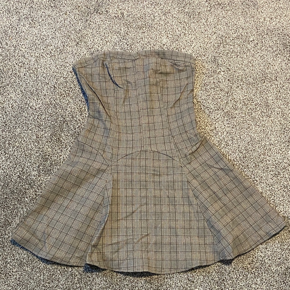 Klesis Mini Bubble Plaid Strapless Dress